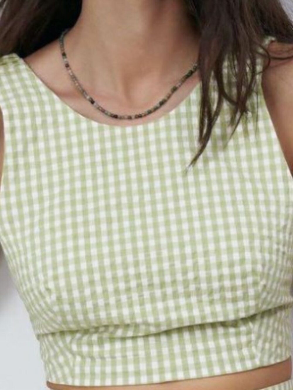 Zara Gingham Sage Green and White Seersucker Crop Top Size Small S
